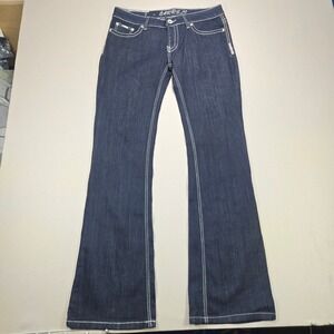Carreli Jeans EVA-5 Flare Contrast Stitch Embroidered Dark Wash Womens Size 32